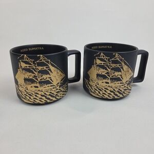 2016 2 Starbucks Gold Sailing Ship Aged Sumatra Coffee Mugs 14 oz Square Handle